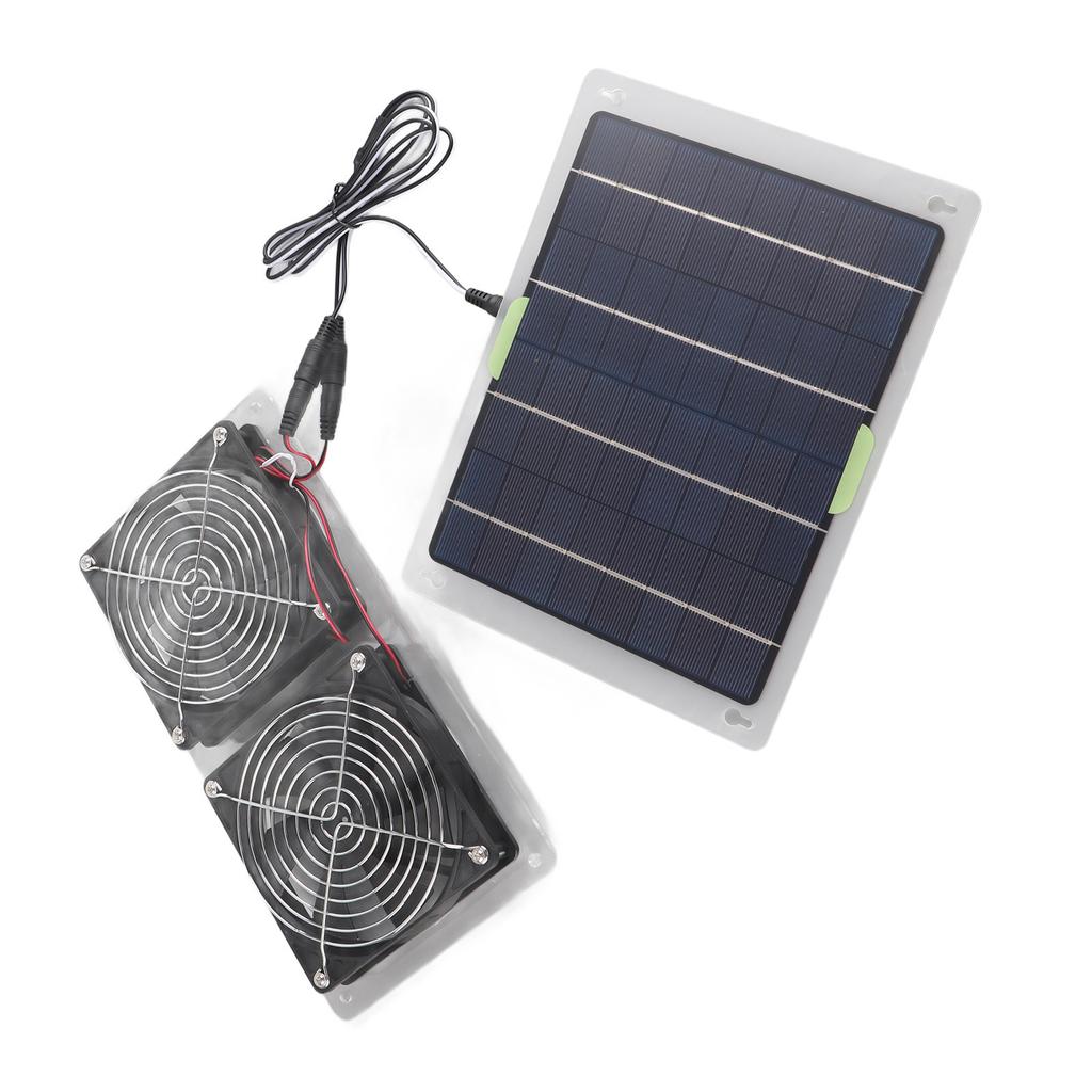Solar Panel Powered Fan 2 Fans 100W 20V Green Energy Portable Convenient Mini Ventilator for Dog Pet House Greenhouse RV