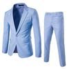 2Pcs/Set Men Business Blazer Suit Pants Set Lapel Long Sleeve Single Button Pockets Suit Coat Slim Fit Long Pants Workwear