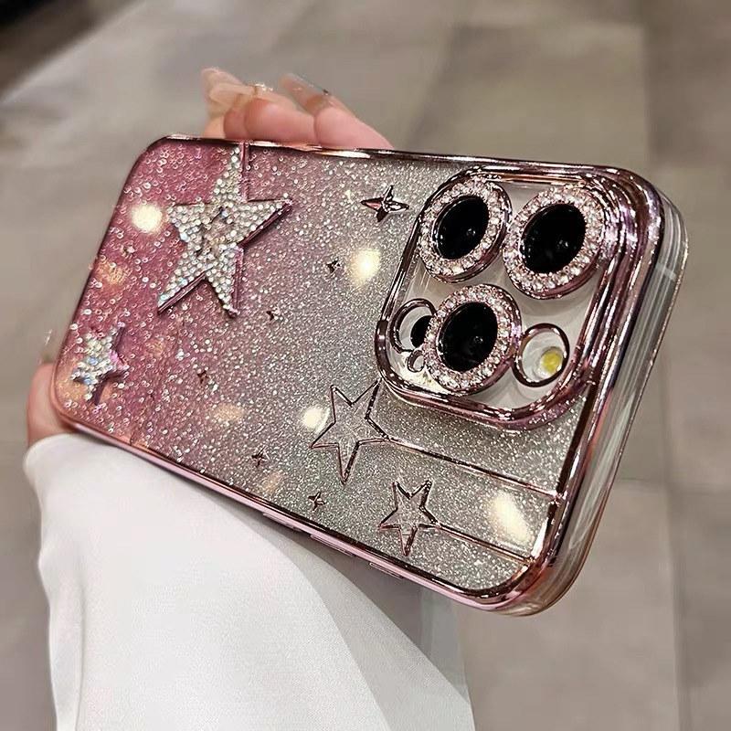 Роскошный блестящий 3D-чехол со звездами для iPhone 16 Pro Max 12 13 14 15 ProMax, мягкий силиконовый чехол с градиентным покрытием для iPhone 11 13Pro