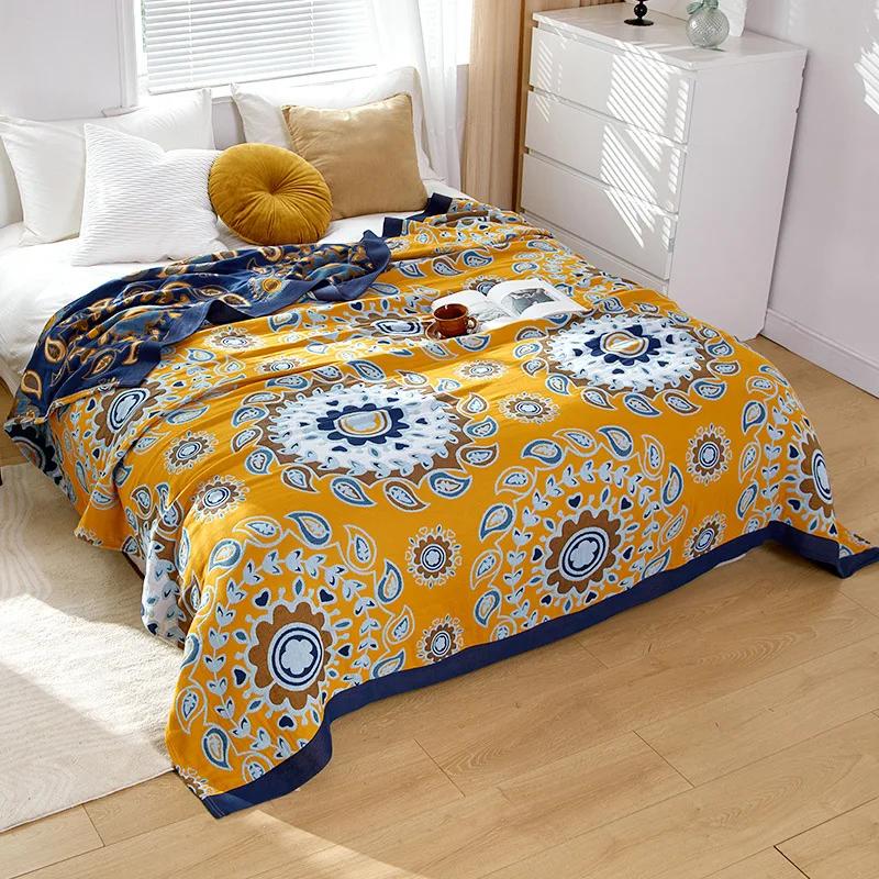 European Leisure Blanket for Beds Luxury Home Textile 100% Cotton Gauze Air-conditioning Blanket Bed Cover Soft Sheet Cool Quilt