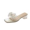 Women Crystal Chunky Sandals New Summer Sexy Fashion Bows Shining Open Toe Sandals Women Design Outdoor High-heeled Slippers