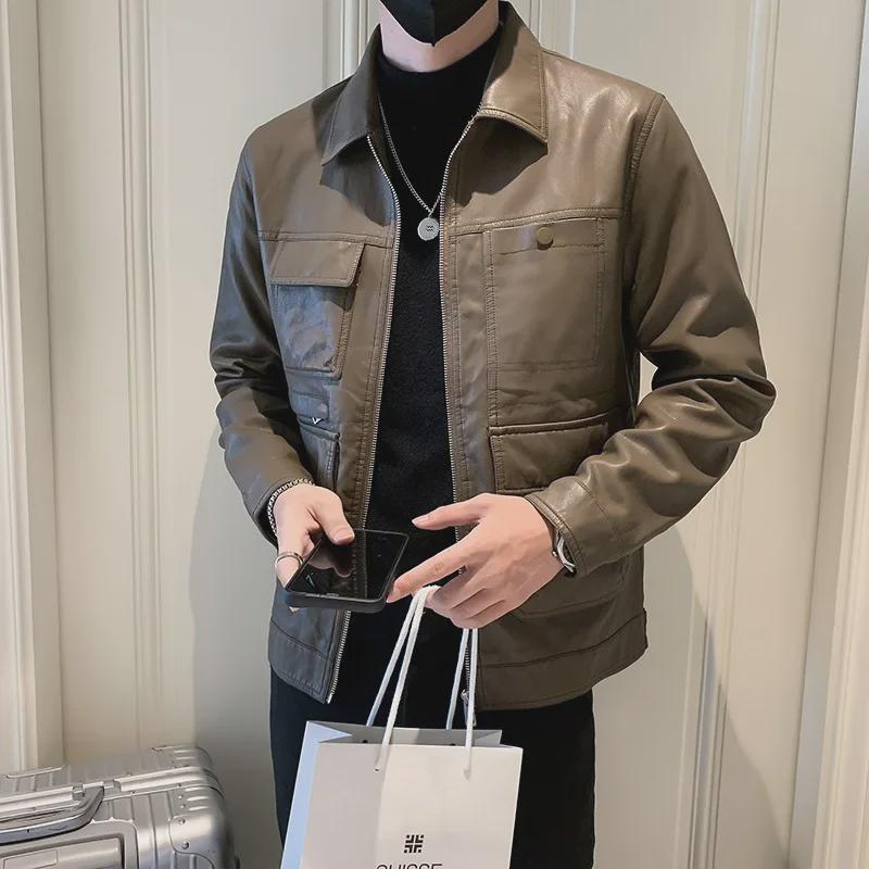 Мужская кожаная куртка в корейском стиле 2023 года — трендовая мода весна/осень