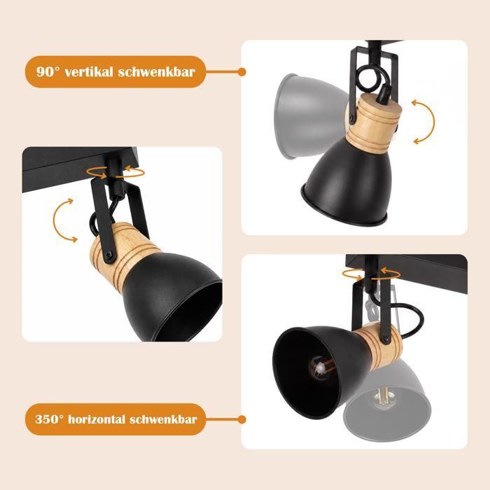 Spot de plafond NETTLIFE 2 spots noirs E14 rotation 350° horizontale inclinaison 90° verticale