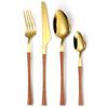 Golden Stainless Steel Cutlery Set Four-piece Plastic Handle Household Knife Fork and Spoon Creative Kitchen Hotel Supplies.