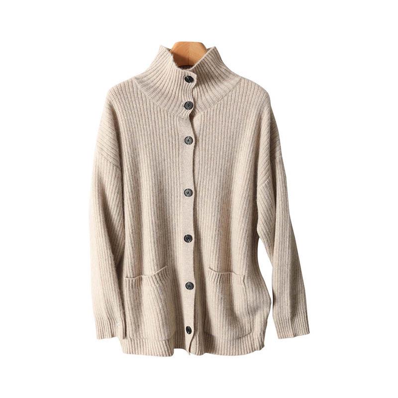 Women's Korean Style Wool Cardigan: Autumn/Winter Half-High Neck Button-Up Knit Sweater