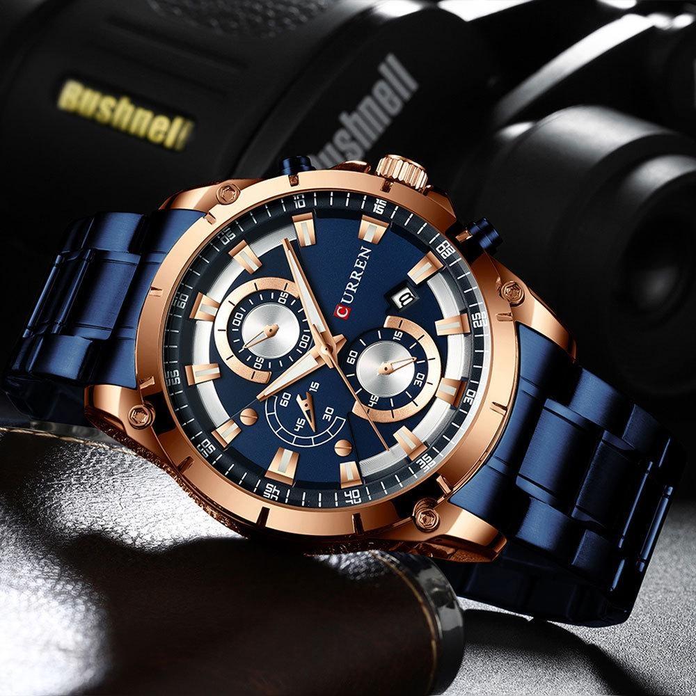 CURREN Men's Watch Analog Chronograph Waterproof Luminous Date Fashionable Design Stainless Steel Quartz Wrist Watch for Business