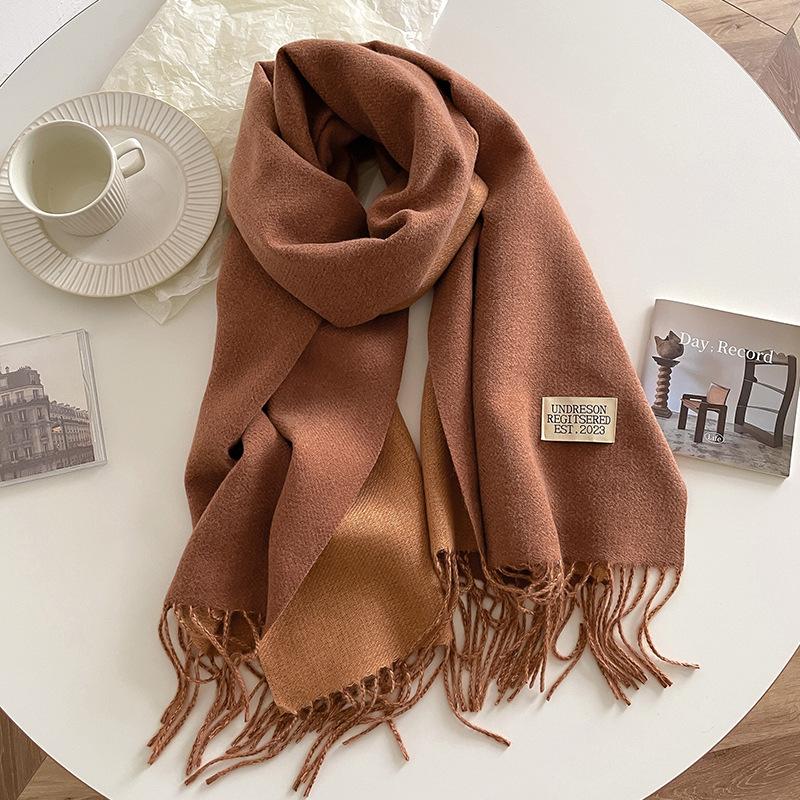 Double-sided Imitation Cashmere Scarf Women's Winter Warmth Couple High-end Mid-length Scarf Solid Color All-match Shawl
