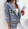 Повседневная и модная верхняя одежда, осенне-зимний новый женский двубортный костюм в клетку с длинными рукавами и принтом