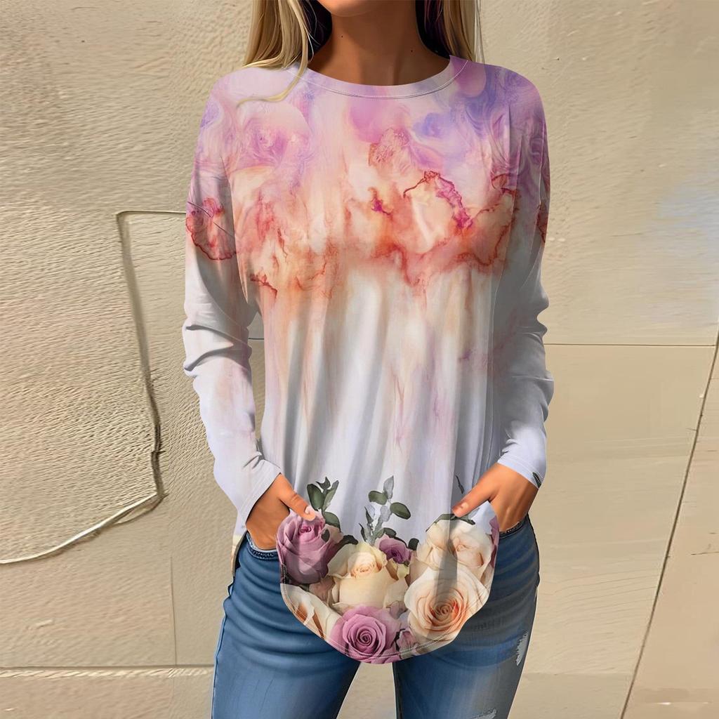 Футболки для женщин, осенние повседневные рубашки с длинным рукавом, толстовка, винтажный топ с графическим принтом, пуловер