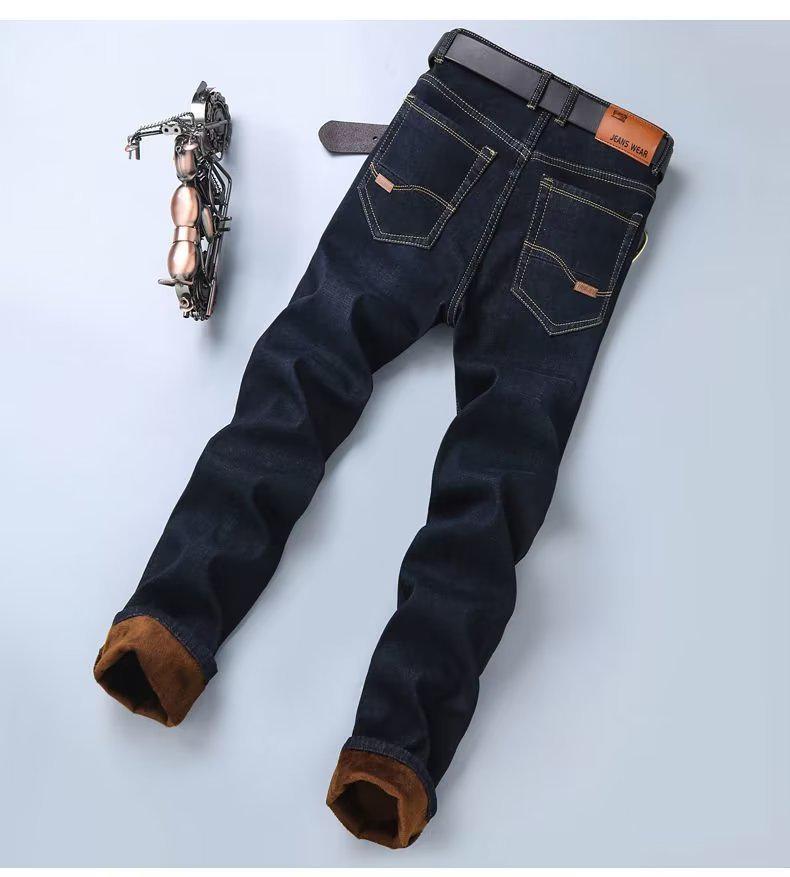 Мужские джинсы прямого кроя с плюшем для осени/зимы - Универсальная одежда для бизнеса и повседневной носки для мужчин среднего и пожилого возраста