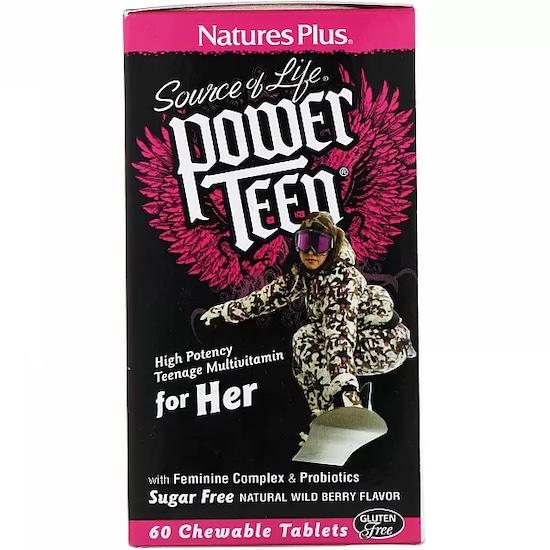 Nature's Plus Source of Life, Power Teen, For Her, Natural Wild Berry Flavor, 60 Chewable Tablets