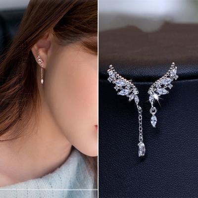 Серьги Женские Длинные Посеребренные Крыло Ангела Асимметричная Бахрома Висячие Серьги Модные Элегантные Украшения