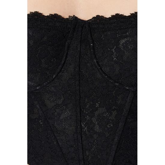 Crop Lined Corset Detailed Lace Bustier
