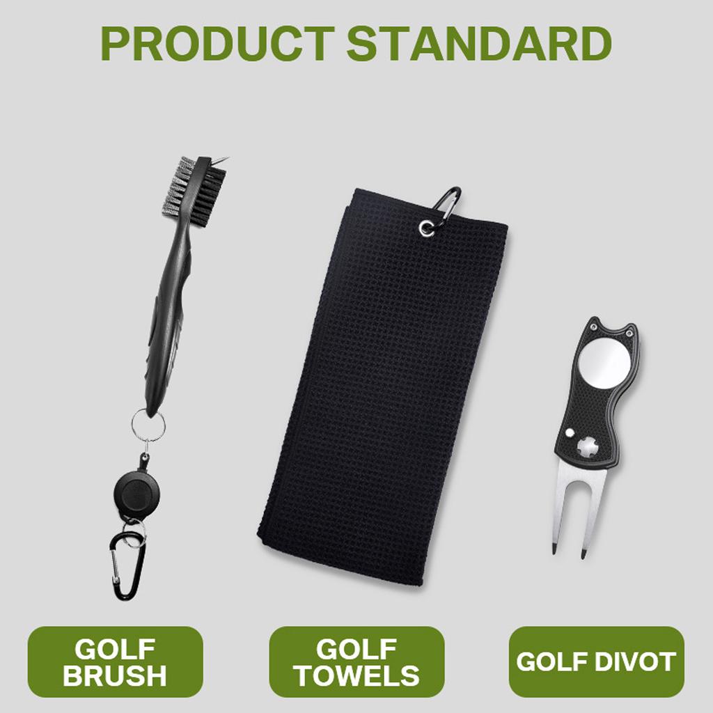 Golf Cleaning Tool Set Buckle Design Golf Towel Double Sided Golf Brush Foldable Golf Divot