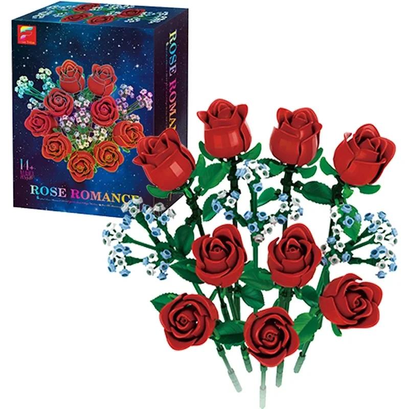 Роза Подсолнух Тюльпан Строительные блоки Букет цветов Ваза Модель Набор кирпичиков Украшение дома Детские развивающие игрушки Праздничные подарки