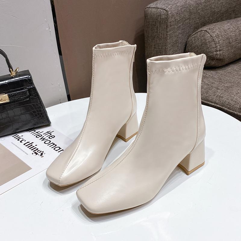 Women Thick Heel Medium Heel Boots Women's New Winter Square Toe Back Zipper Increased Casual Short Boots Shoes for Women
