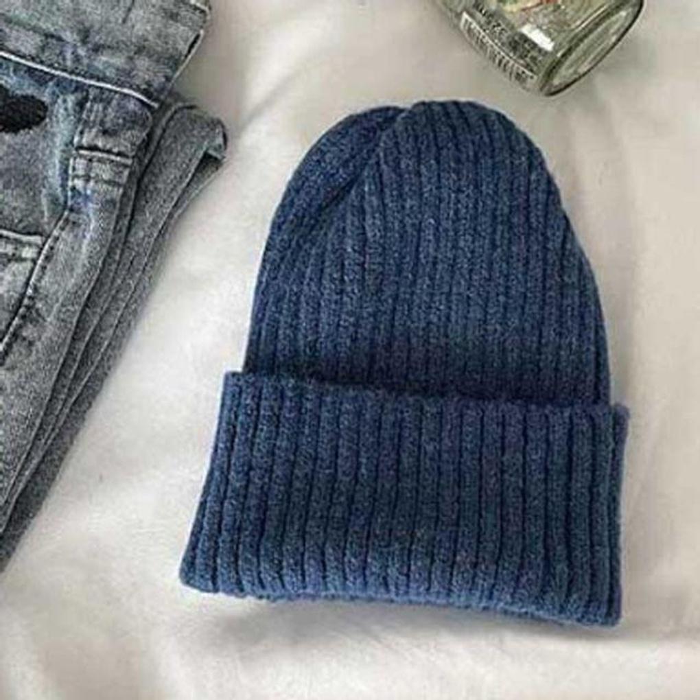 Women's Winter Daily Thick Knit Blue Beanie Hat