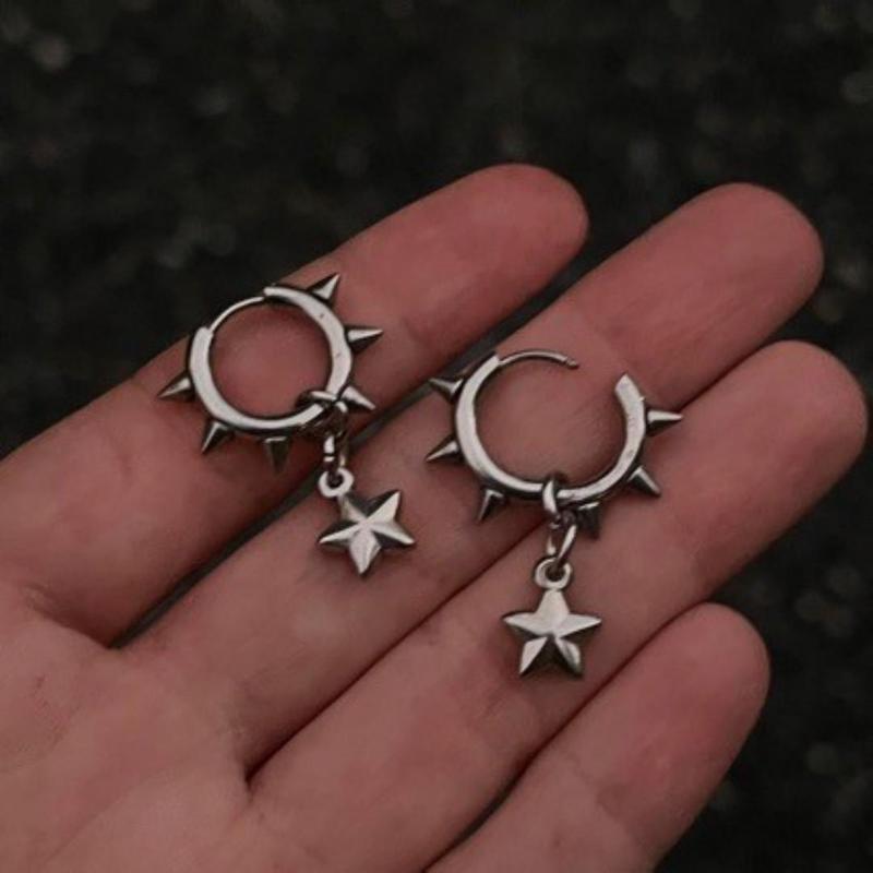 Готические серьги-подвески с шипами в стиле Y2K, гранж-эстетика, серьги-кольца с заклепками "Утренняя звезда" для женщин и мужчин, панк-рок украшения