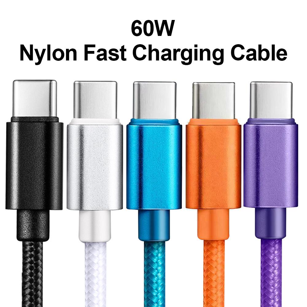 Nylon Braided 60W Type C Wire For iphone 15 16 17 pro max 1m 2m 3m USB C To Type C Fast Charge Cable for Samsung Xiaomi Huawei