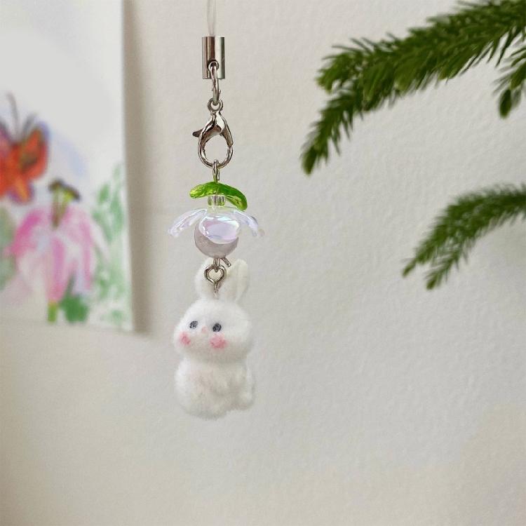 Sweet Flocking Rabbit Mobile Accessory Soft Rabbit Phone Chain Phone Decoration For Commuting And Shopping Adventures