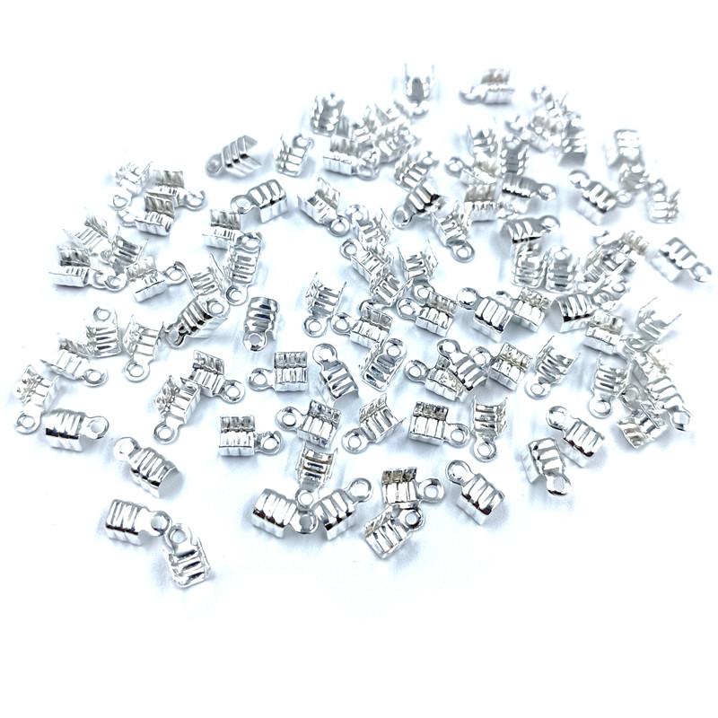 100pcs Fold Over Clasp Crimp Bead Alloy Clip Buckle Connector Cord End Tip Accessories DIY Necklace Bracelet Jewelry Making Accessories
