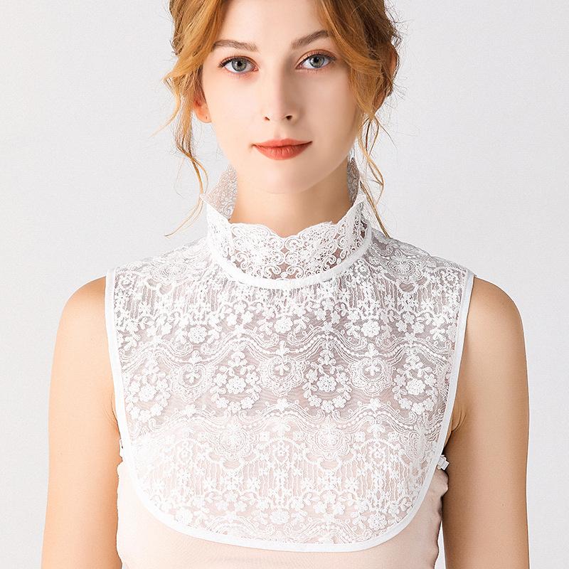 Cotton Fake Collar White Lace Floral Women Detachable False Collar Blouse Removable Stand Collar Tie Sweater Decoration