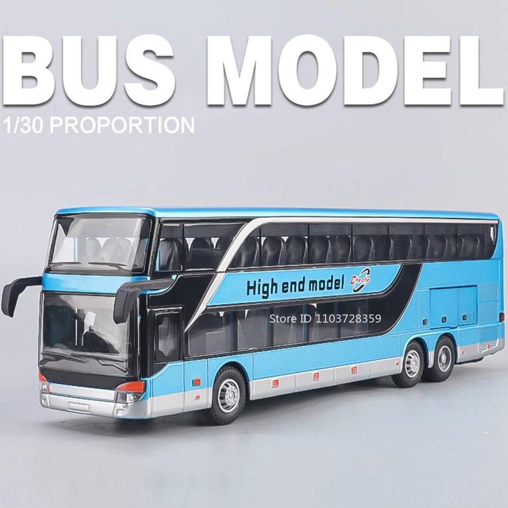 1:30 Business Bus Model Car Toys Alloy Diecast Long Distance Buses Pull Back Doors Opened Sound Light Ornament Cars Kids Gifts