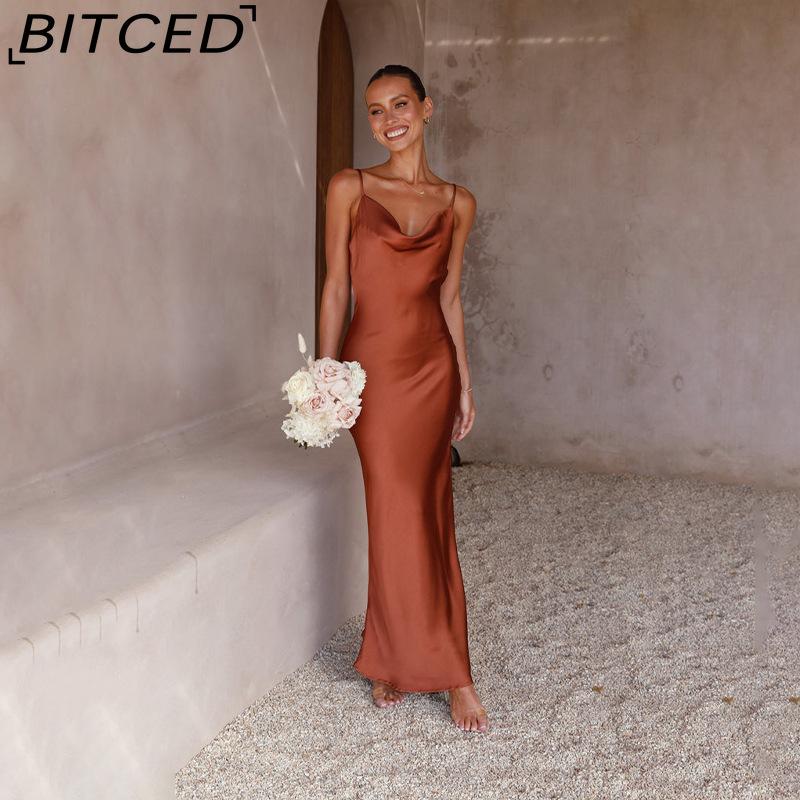 BITCED Женское весенне-летнее платье-футляр без бретелек с глубоким V-образным вырезом, однотонное, в городском шикарном стиле