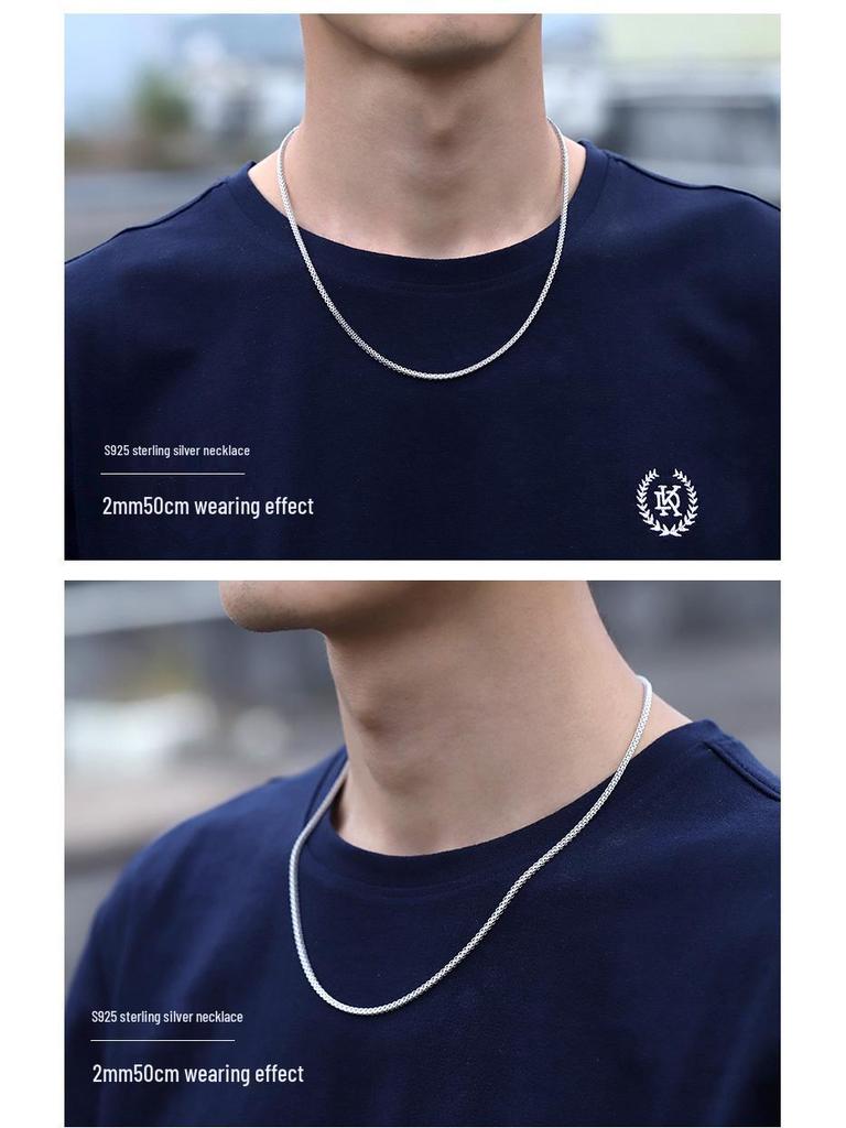 Мужская модная толстая цепочка-колье из стерлингового серебра 925 пробы - с покрытием из белого золота, без подвески