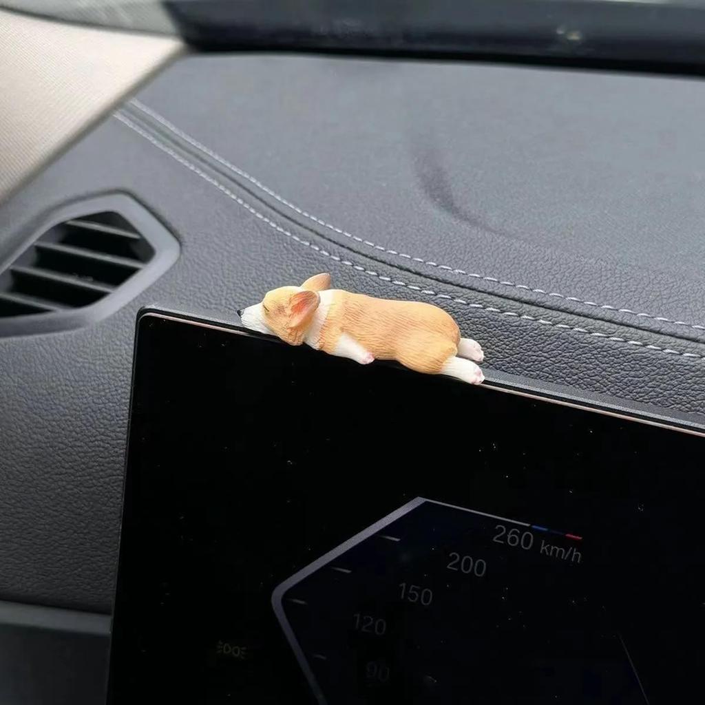 Sleeping Posture Corgi Car Ornaments, Creative Interior Center Console Decorations, Realistic And Cute Resin Puppy Car.