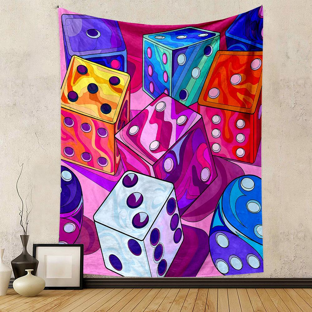 Colorful Dice Pattern on Pink Tapestry Patterned Tapestry Decorative Wall Hanging, Home Bedroom Living Room Decor
