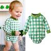 Newborn Baby Boys Girls Long Sleeves Green Plaid Romper Jumpsuit Clothes for 0-3 Years