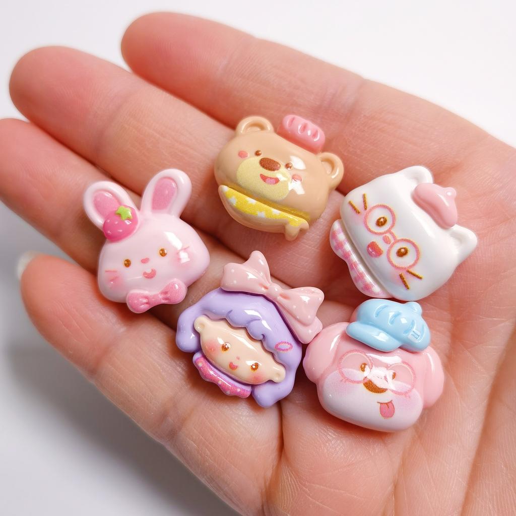 Kawaii Cartoon Resin Flatbacks - Lovely Dog Rabbit Bear Cat Girls Head Cabochons Embellishments for Scrapbooking Hair Clip Decor