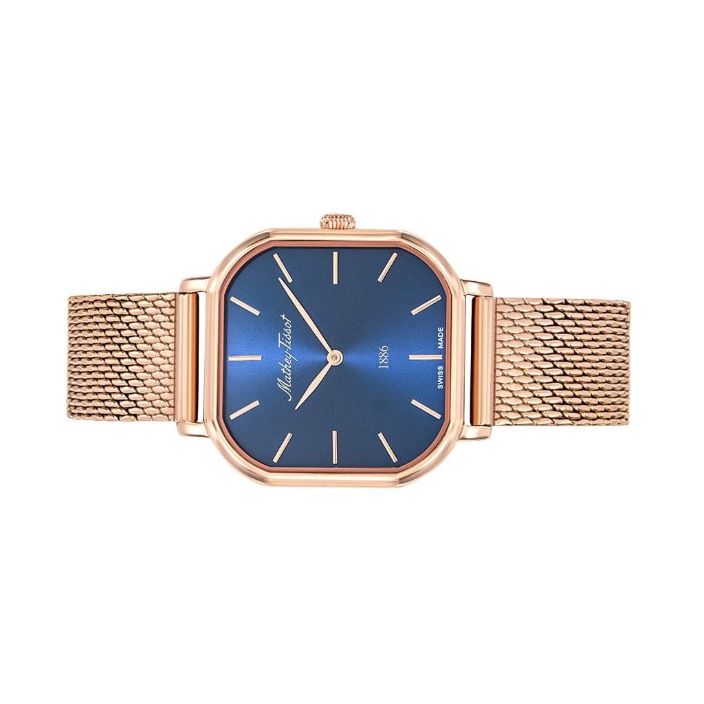Mathey-Tissot Женские кварцевые часы Monsoon Square Rose Gold Tone из нержавеющей стали с синим циферблатом D7917PBU