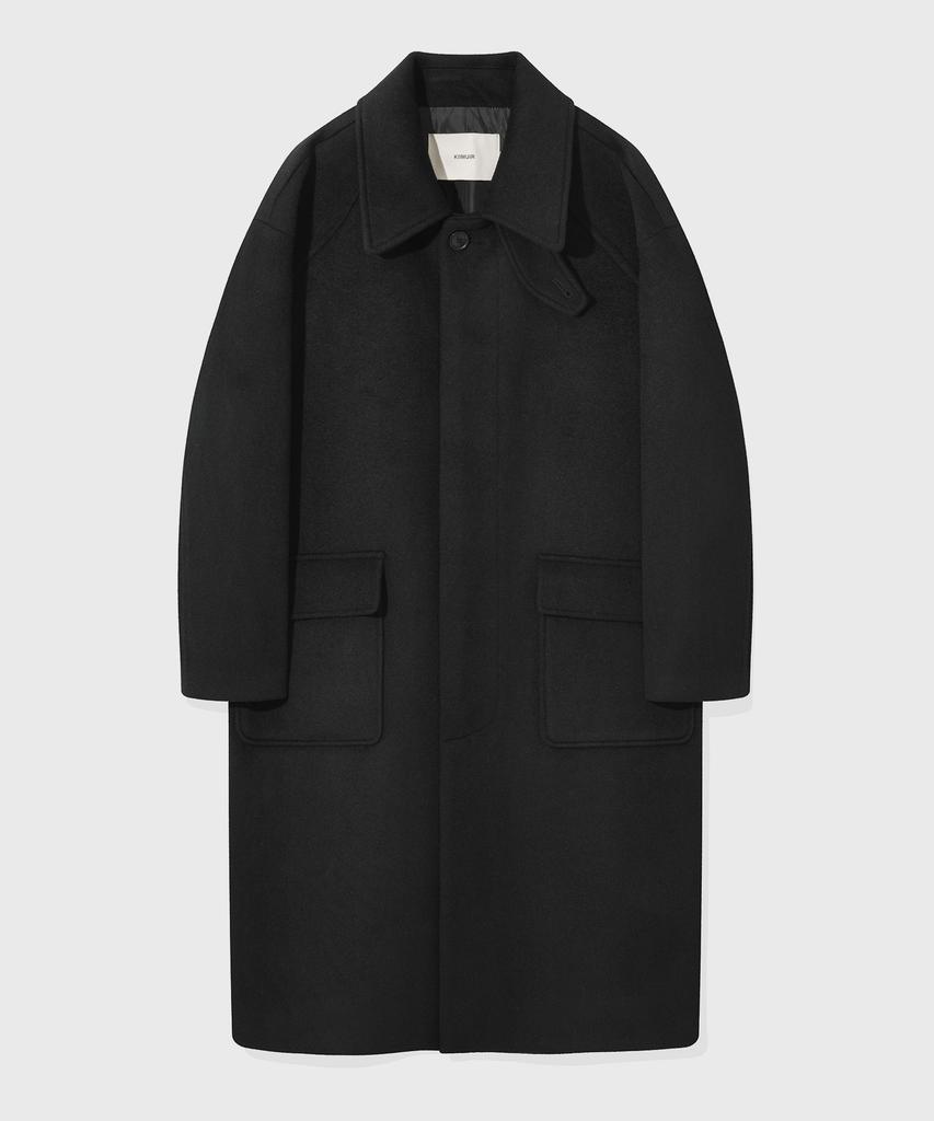 Kiimuir Cashmere Blend Semi-Overfit Balmacaan Coat_Black