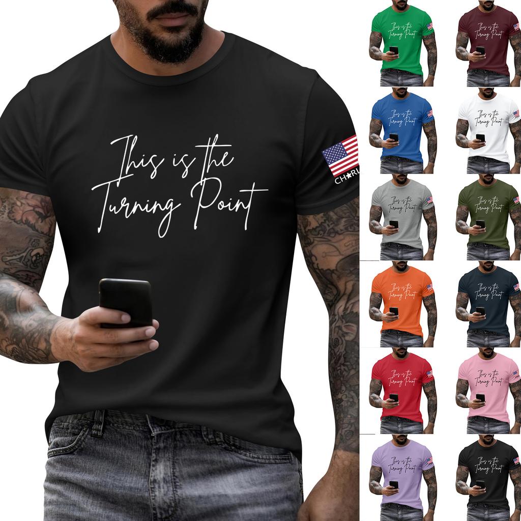 Fashionable Round Neck Short Sleeve Work Clothes Printed Tops For Mens Summer Tops