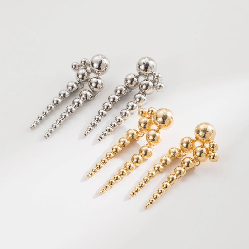 Luxury Metal Multi-Layer Spherical Beaded Pendant Earrings for Women Elegant Gold Color Ball Irregular Earrings Design Jewelry