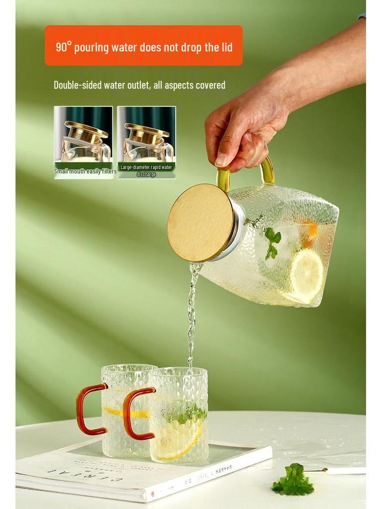 Hammered Textured Glass Pitcher: Large Capacity, Heat-Resistant, High Borosilicate for Cold Water & Juice