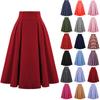 Women Casual Midi Skirt Vintage Button Elastic High Waisted Pleated A-Line Skirts