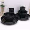 3 шт./комплект Черный набор посуды в вертикальную полоску Пластиковая тарелка/миска/чашка Прочный набор столовых приборов Для улицы