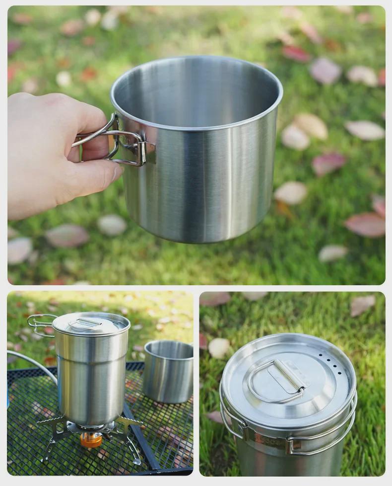 CLS 2-Piece Outdoor Camping Pot Set: 304 Stainless Steel, Lightweight, Folding, Portable for Travel & Mountaineering.