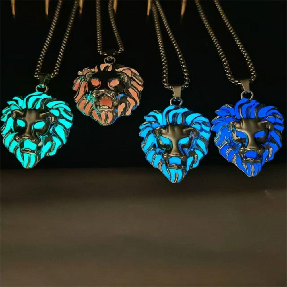 Цинк Цинковый сплав Светящийся кулон Ожерелье Лев Волк Хип-хоп Цепочки на шею Крутое Хэллоуин Ожерелье Вечеринка