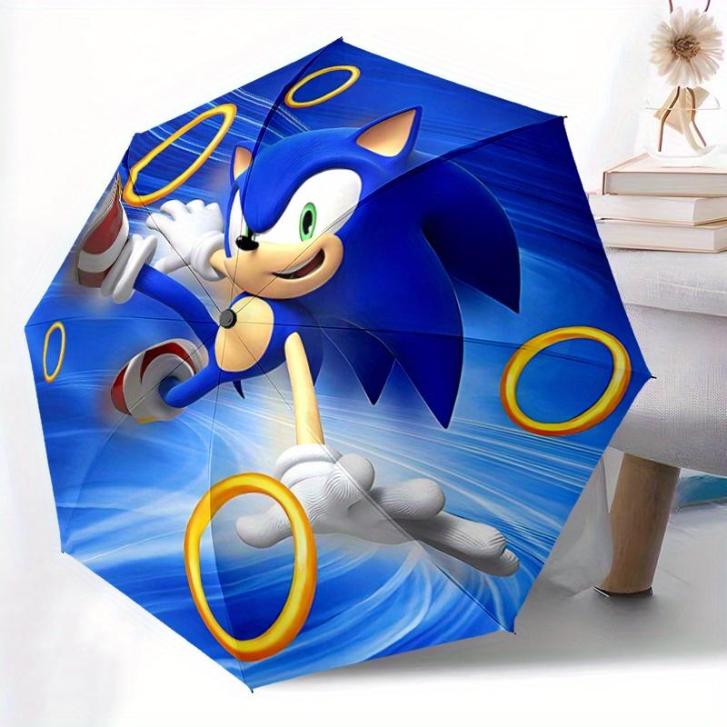 1pc Sonic the Hedgehog Automatic Opening/Closing Umbrella - Portable 3-Fold Design with 8 Ribs, Outdoor, for Fans, Travelers, Daily Use, Gift Ide