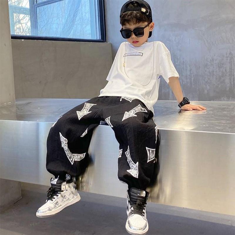Летняя футболка для мальчиков, летняя одежда в западном стиле, большой детский костюм в корейском стиле, детские свободные брюки для отдыха с комарами