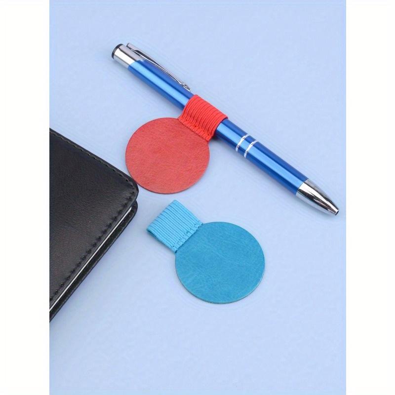 1pc Self-Adhesive Round Pen Holder, Waterproof Leather Surface Portable Pen Clip, Suitable For Home, Office, And School, Notebook Accessory Back