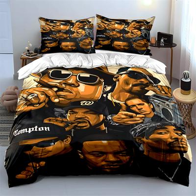 Retro Hip-Hop Icon Print Bedding Set Bedding Set (1 Duvet Cover, 2 Pillowcases, Duvet Not Included)