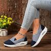 Прочные женские повседневные слипоны в полоску, низкие, с ремешком на щиколотке с бусинами, тканевый верх, подошва для всесезонной носки на открытом воздухе, удобная обувь