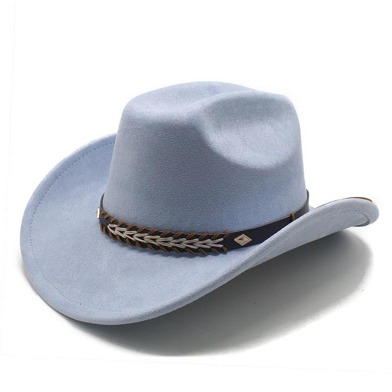 Suede Jazz Top Hat Women'S Brim Suede One-Word Top Men'S Ladies Cowboy Hat Felt Hat