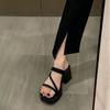 Fashion Versatile Two Wear High-heeled Cool Slippers Women Summer Wear New Women's Thick-heeled Thick-soled One-word Sandals