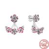 Authentic S925 Sterling Silver Earring Flower Tree Heart Stars Moon Sparkling Pavé Stud Earrings Women Fashion DIY Charms Jewelry